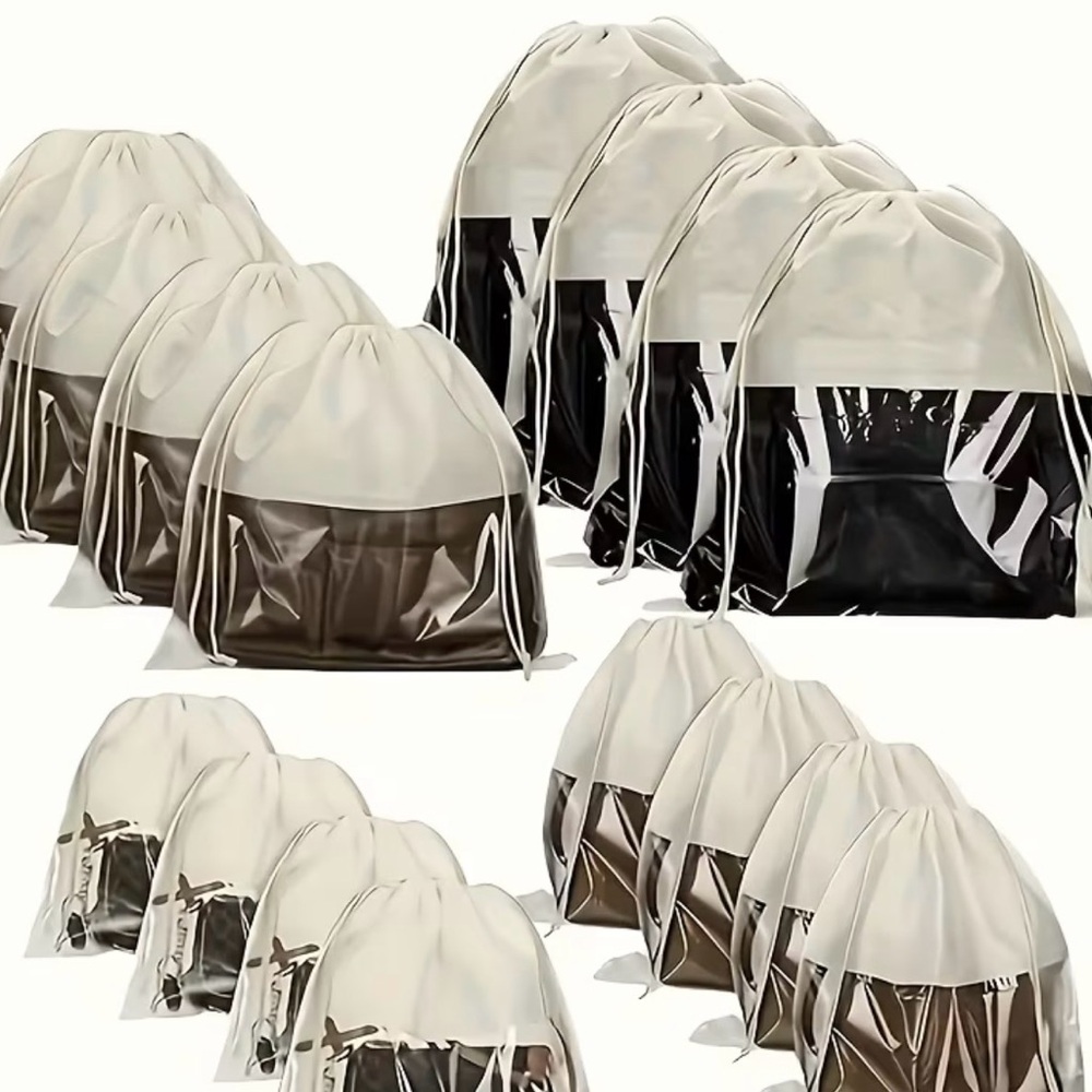Transparent Dust-Proof Drawstring bag Elegant Cream and Brown - Picture 4 of 4